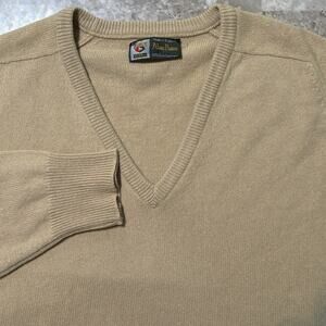 Vintage Alan Paine Cashmere Sweater Mens 42 (20x24) Khaki Tan V Neck England